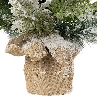 Northlight 24-Inch Artificial Flocked Balsam Pine Mini Christmas Tree in Burlap Base