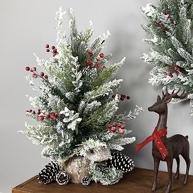 Northlight 24-Inch Artificial Flocked Balsam Pine Mini Christmas Tree in Burlap Base