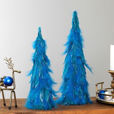 Northlight Two-Tone Layered Glitter Feather Cone Tree Floor Decor