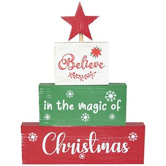 Northlight Believe in the Magic of Christmas Wooden Tree Sign Table Decor