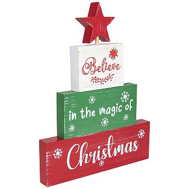 Northlight Believe in the Magic of Christmas Wooden Tree Sign Table Decor