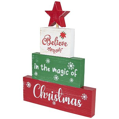 Northlight Believe in the Magic of Christmas Wooden Tree Sign Table Decor