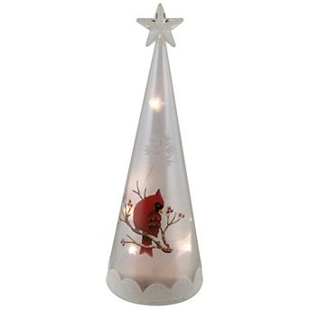 Northlight LED Cardinal & Snowflake Frosted Cone Glass Christmas Tree Table Decor