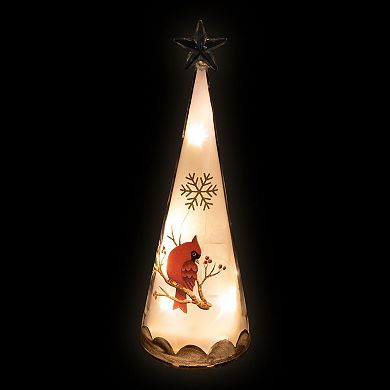 Northlight LED Cardinal & Snowflake Frosted Cone Glass Christmas Tree Table Decor