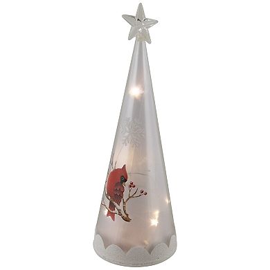 Northlight LED Cardinal & Snowflake Frosted Cone Glass Christmas Tree Table Decor
