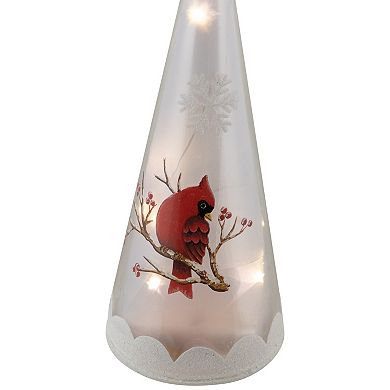 Northlight LED Cardinal & Snowflake Frosted Cone Glass Christmas Tree Table Decor