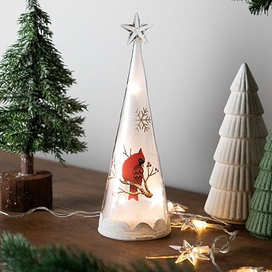 Northlight LED Cardinal & Snowflake Frosted Cone Glass Christmas Tree Table Decor