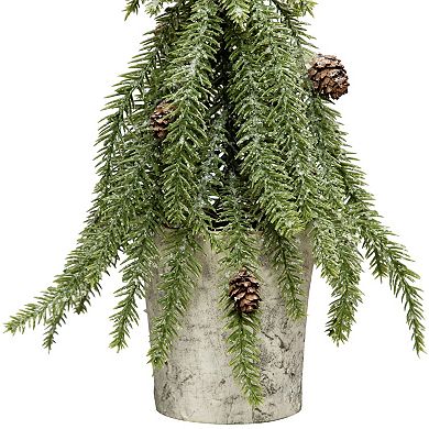 Northlight 12-Inch Icy Pine Mini Artificial Christmas Tree with Pine Cones in Pot
