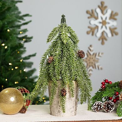 Northlight 12-Inch Icy Pine Mini Artificial Christmas Tree with Pine Cones in Pot