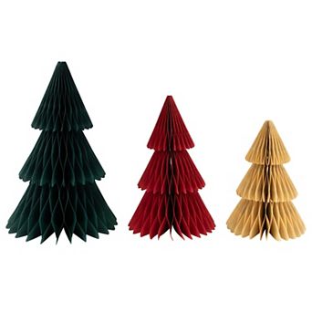 Northlight 15-Inch Accordion Honeycomb Foldable Paper Christmas Tree Set of 3