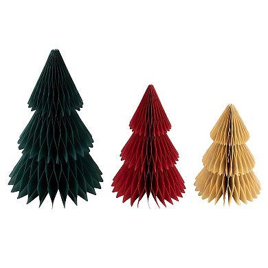 Northlight 15-Inch Accordion Honeycomb Foldable Paper Christmas Tree Set of 3