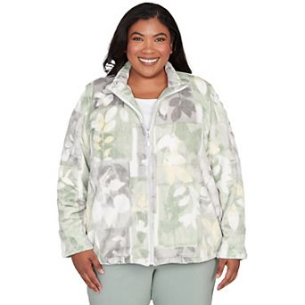 Plus Size Alfred Dunner Leaf Patchwork Cozy Knit Jacket