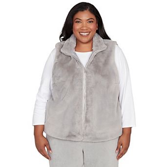 Plus Size Alfred Dunner Plush Faux Fur Zip Front Vest
