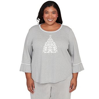 Plus Size Alfred Dunner Christmas Tree Embellished Knit Top