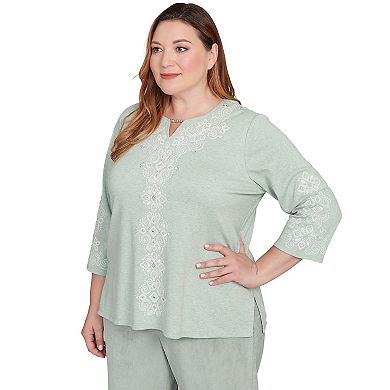 Plus Size Alfred Dunner Floral Velvet Soutache Mesh Top with Necklace