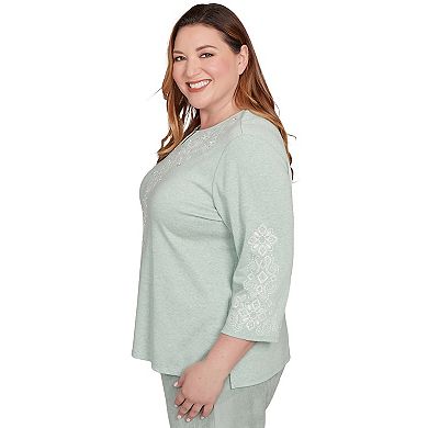 Plus Size Alfred Dunner Floral Velvet Soutache Mesh Top with Necklace