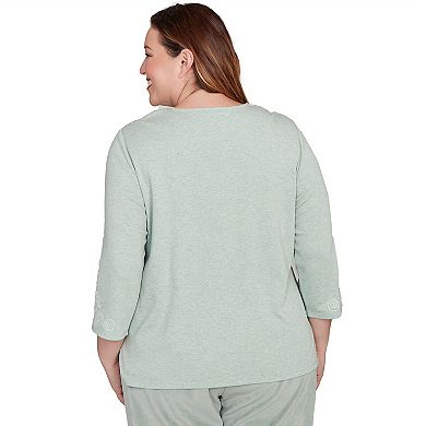 Plus Size Alfred Dunner Floral Velvet Soutache Mesh Top with Necklace