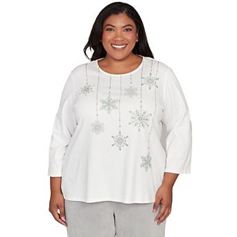 Plus Size Alfred Dunner Snowflake Pearl Studded Shimmer Top