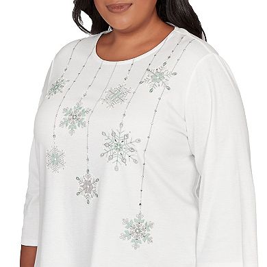 Plus Size Alfred Dunner Snowflake Pearl Studded Shimmer Top