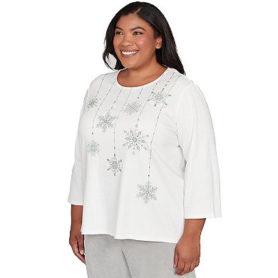 Plus Size Alfred Dunner Snowflake Pearl Studded Shimmer Top