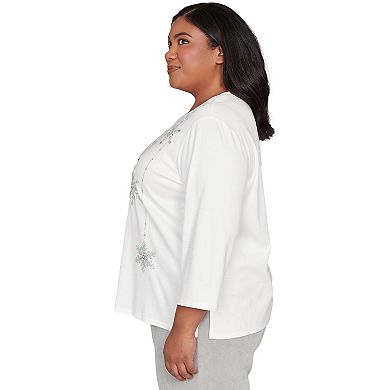 Plus Size Alfred Dunner Snowflake Pearl Studded Shimmer Top