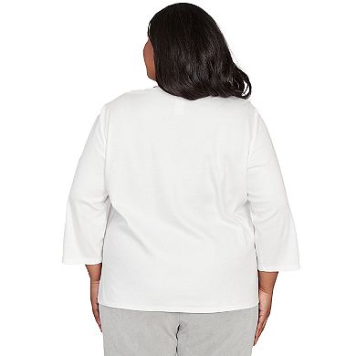 Plus Size Alfred Dunner Snowflake Pearl Studded Shimmer Top