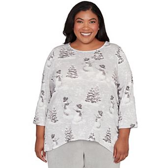 Plus Size Alfred Dunner Playful Snowmen Scene Knit Top