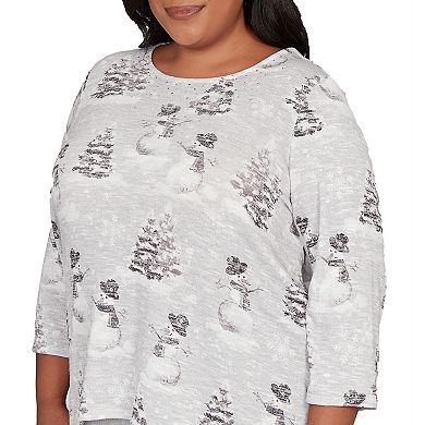 Plus Size Alfred Dunner Playful Snowmen Scene Knit Top