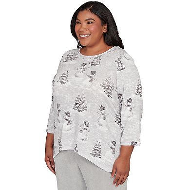 Plus Size Alfred Dunner Playful Snowmen Scene Knit Top