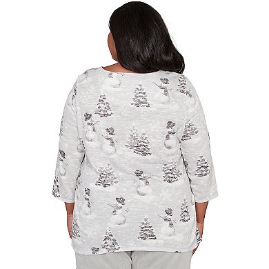 Plus Size Alfred Dunner Playful Snowmen Scene Knit Top