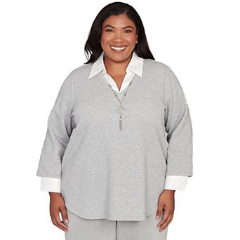 Plus Size Alfred Dunner Diamond Jacquard Two-in-One Top with Necklace