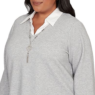 Plus Size Alfred Dunner Diamond Jacquard Two-in-One Top with Necklace
