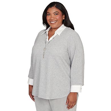 Plus Size Alfred Dunner Diamond Jacquard Two-in-One Top with Necklace