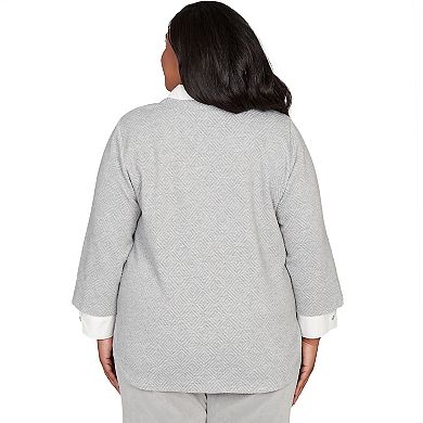 Plus Size Alfred Dunner Diamond Jacquard Two-in-One Top with Necklace