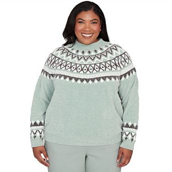 Plus Size Alfred Dunner Fair Isle Pattern Chenille Sweater