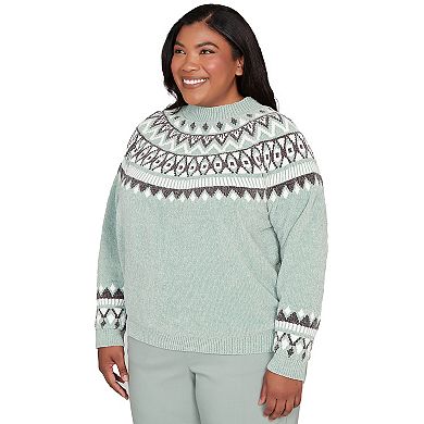 Plus Size Alfred Dunner Fair Isle Pattern Chenille Sweater