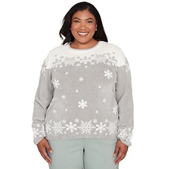 Plus Size Alfred Dunner Snowflake Embroidery Chenille Sweater