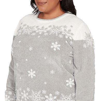 Plus Size Alfred Dunner Snowflake Embroidery Chenille Sweater