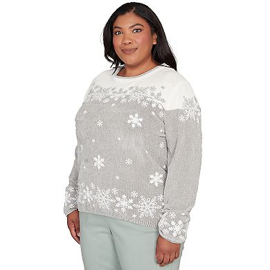 Plus Size Alfred Dunner Snowflake Embroidery Chenille Sweater