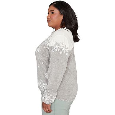 Plus Size Alfred Dunner Snowflake Embroidery Chenille Sweater