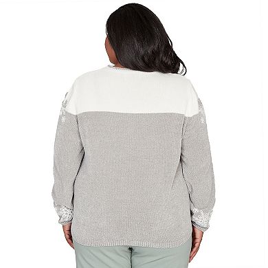 Plus Size Alfred Dunner Snowflake Embroidery Chenille Sweater