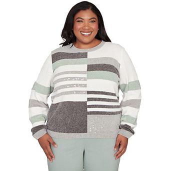 Plus Size Alfred Dunner Stripe Sequin Colorblock Chenille Sweater