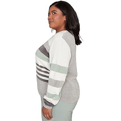 Plus Size Alfred Dunner Stripe Sequin Colorblock Chenille Sweater