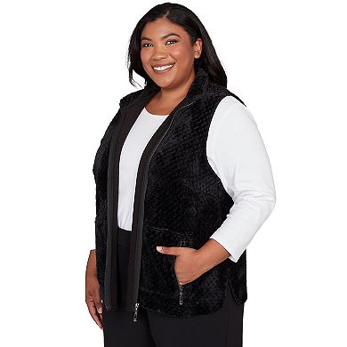 Plus Size Alfred Dunner Plush Fleece Lined Mock Neck Vest