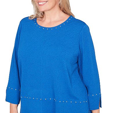 Plus Size Alfred Dunner Solid Floral Jacquard Knit Top