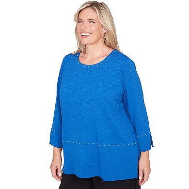 Plus Size Alfred Dunner Solid Floral Jacquard Knit Top