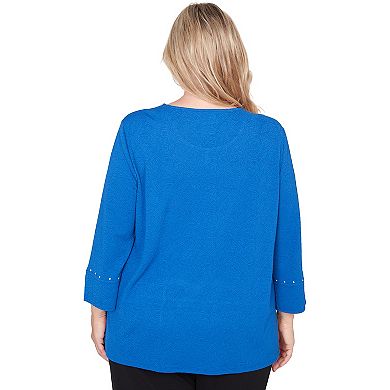 Plus Size Alfred Dunner Solid Floral Jacquard Knit Top