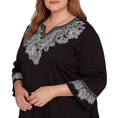 Plus Size Alfred Dunner Embroidered Scroll Accent Soft Knit Top
