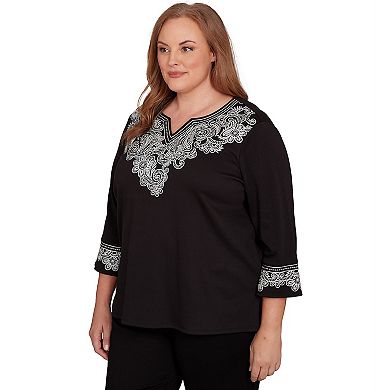 Plus Size Alfred Dunner Embroidered Scroll Accent Soft Knit Top