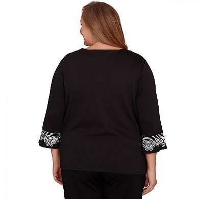 Plus Size Alfred Dunner Embroidered Scroll Accent Soft Knit Top